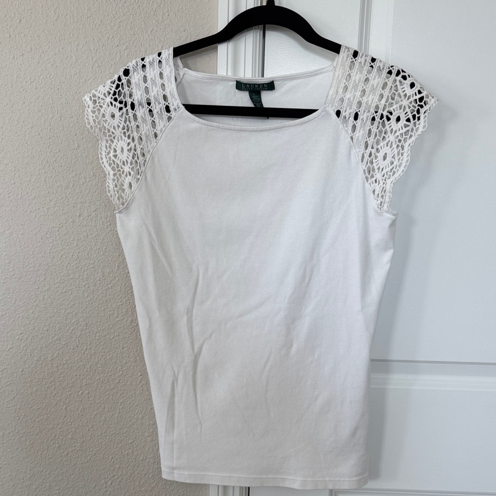Lauren Ralph Lauren White Crochet Sleeve crochet cap sleeve. Never Worn